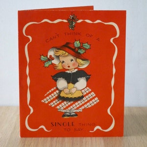 Tarjeta de Navidad Vintage Linda Niña Bajo el Muérdago