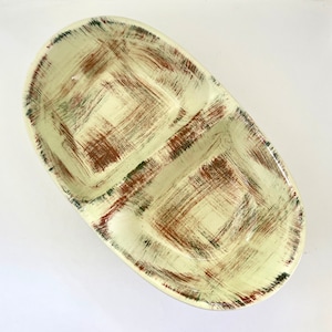 Vintage Vernonware Raffia Pattern Divided Serving Bowl