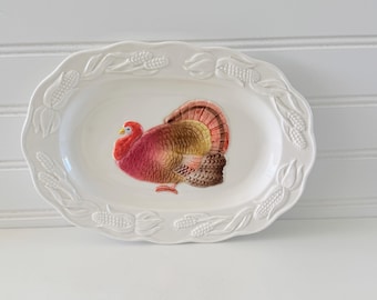 Vintage Small Turkey Serving Plate Holiday Decor