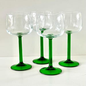 Vintage Luminarc Hock Wine Glass Emerald Stem Cristal D&#39;Arques-Durand Made in France Set of Four