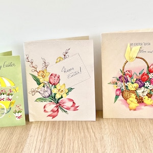 3 Vintage Osterkarten Frühlingsblumen und Osterküken