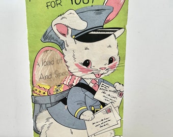 Vintage Easter Card Bunny Mailman