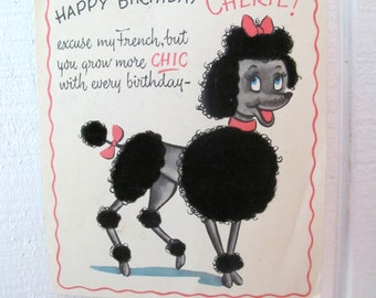 Vintage Poodle Happy Birthday Greeting Card