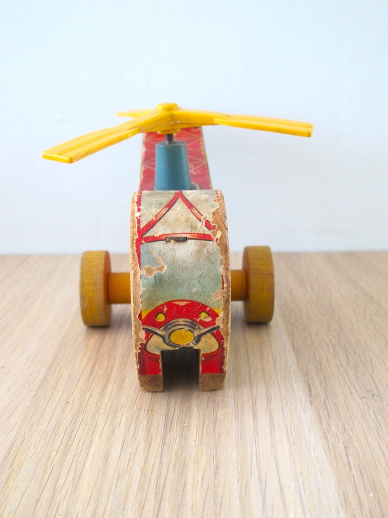 Vintage Happy Little Helicopter Fisher Price Pull Along Wooden Toy 1953-1955 #498