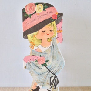 Vintage Happy Easter Card Little Girl Dressing Up