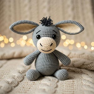 Cute Donkey Crochet Pattern PDF, Amigurumi Donkey Plush Toy Tutorial, Gray Farm Animal Crochet Doll, DIY Soft Toy Digital Download