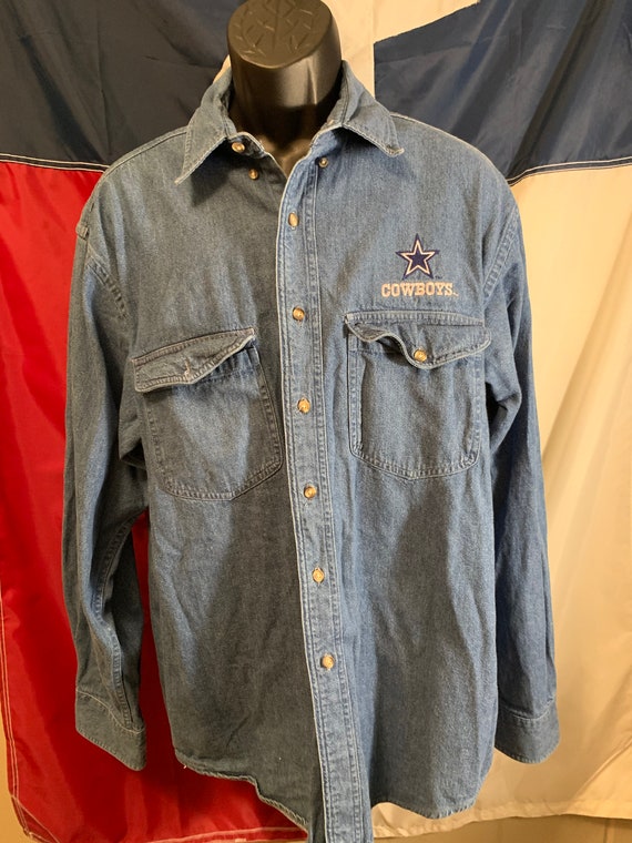 Vintage 90s Dallas Cowboys Thick Denim Shirt - Si… - image 2