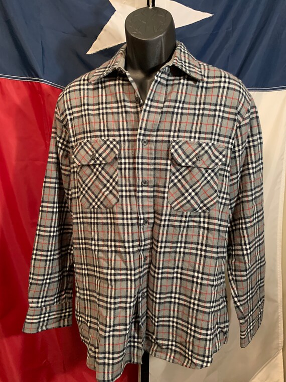 Vintage Gray Plaid Flannel Shirt - Size Medium - image 2