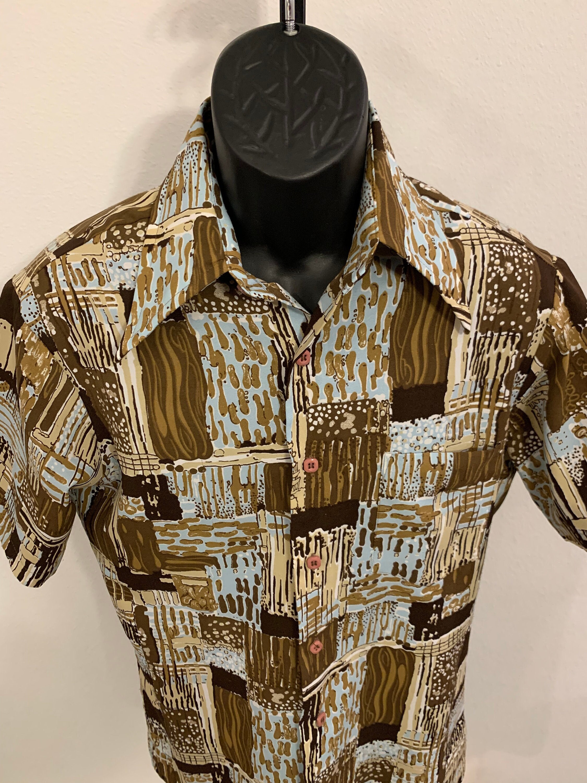 Vintage 70s Kings Road Unique Thin Polyester Shirt - Size Medium
