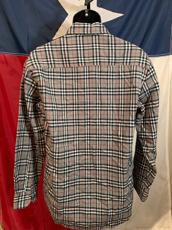 Vintage Gray Plaid Flannel Shirt - Size Medium - image 3