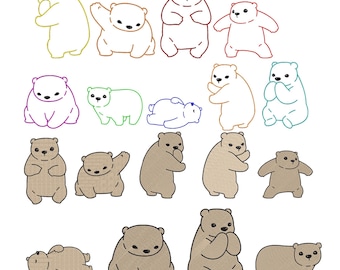 Kit de bordado à máquina com urso polar kawaii (18 peças), download instantâneo.
