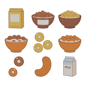 Müsli Schüssel Stickerei Design Bundle, Frühstück Essen Box Kinder Stickmaschine Stickdatei, Instant Download, 7 Größe
