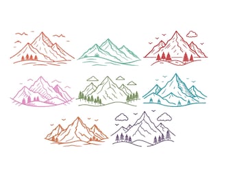 Berglandschap overzicht borduurwerk ontwerpbundel, natuur berglandschap machineborduurbestand, instant download, grootte 7