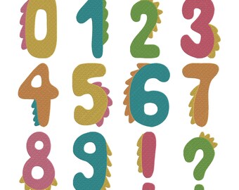 Pacote de bordados à máquina com números de dinossauros, conjunto de 12, download instantâneo
