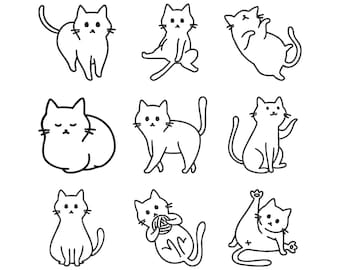 Pacote de desenhos para bordado com contorno de gato, arquivo de bordado à máquina minimalista de gatinho, download instantâneo, 5 tamanhos.