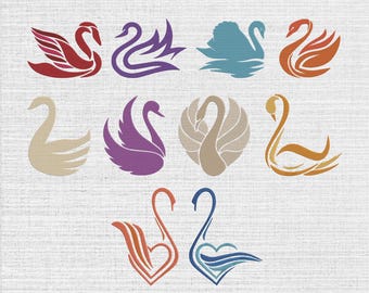 Conjunto de 10 desenhos de bordado à máquina com cisnes, tema amor, para download instantâneo.