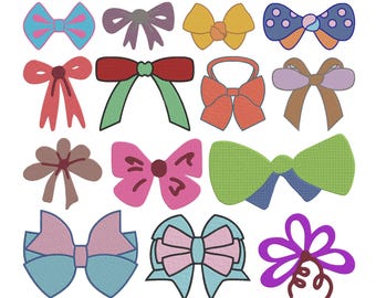 Conjunto de 14 desenhos para bordado à máquina com laço decorativo, download instantâneo.