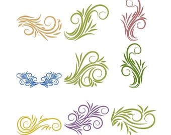 Design de bordado com arabescos e detalhes, bordado à máquina com detalhes ondulados e sinuosos, bordado decorativo com arabescos, bordado ornamental, 7 tamanhos