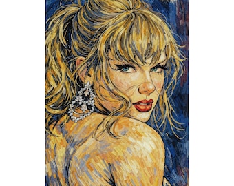Blonde Portrait Painting Rolled Posters | Pop Art Woman, Earrings, Colorful Brushstrokes