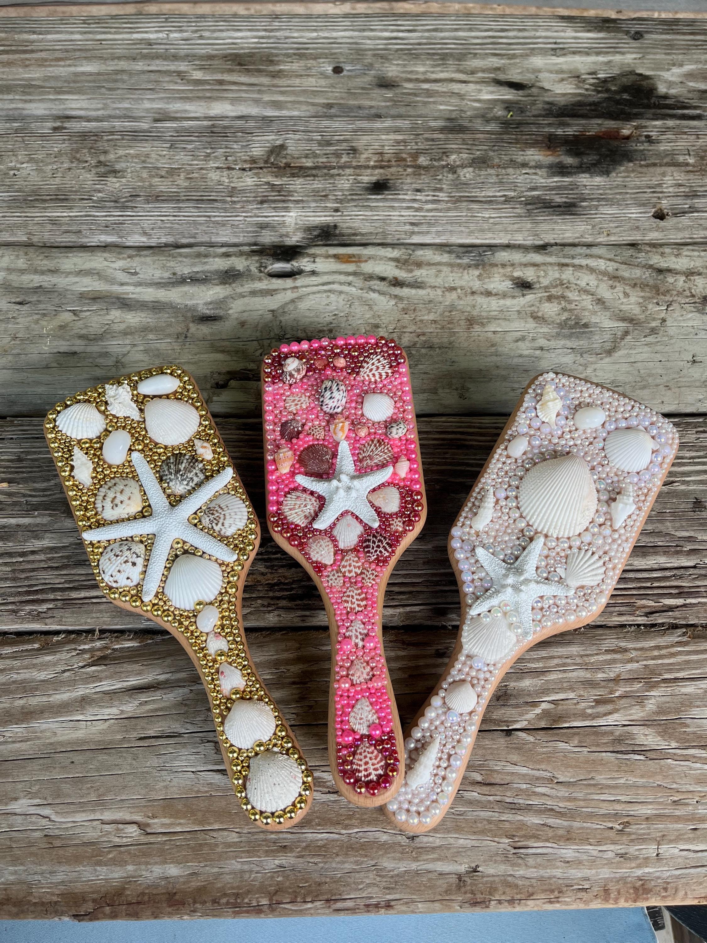 Mermaid Hair Brush: Seashell & Pearl Decorated Beach Gift - Etsy display picture 2