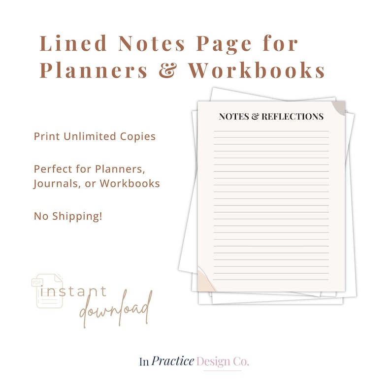 Notes and Reflections Template | Printable Lined Page | Digital Journal ...