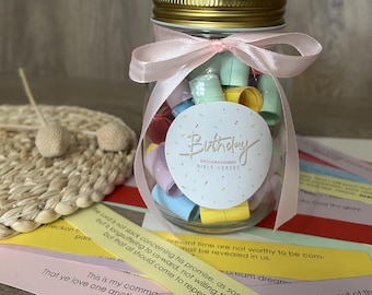 Birthday Bible Verses Jar, Encouragement 50 Scripture Jar, Birthday Gift, Encouragement Jar, Gift for Friend, Birthday Christian Present