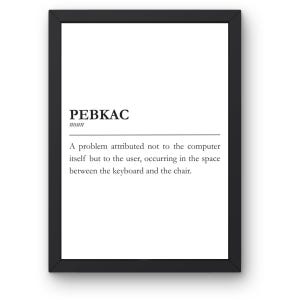 Pode incluir: Impressão emoldurada em preto com a palavra "РЕВКАС" e sua definição. A definição diz: "Um problema atribuído não ao computador em si, mas ao usuário, ocorrendo no espaço entre o teclado e a cadeira."
