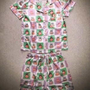 Pastel Bubu Friends Bow Satin Pajama Set