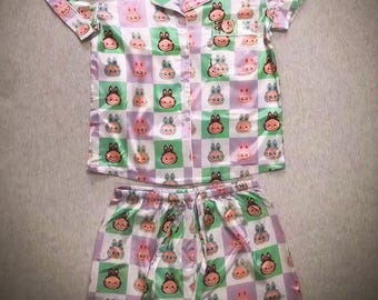 Pastel Bubu Friends Bow Satin Pajama Set