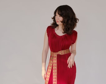 Fortuny Inspired Pleated Red Silk Gown