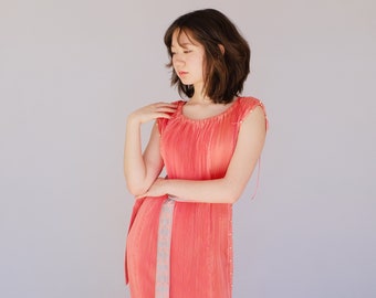 Fortuny Inspired Coral Gown