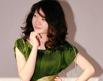 Fortuny Inspired Olive Green Gown