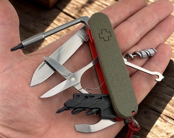 Custom Victorinox CyberTool Compact | Red G10 Liners | Army Green Micarta Scales
