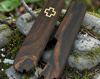 Custom Victorinox 91mm Scales | Stabilized Spalted Birch | Brass Inlay