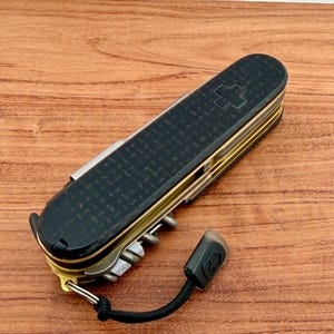 Custom Victorinox Sybertool Compact | Black Micarta Scales | Brass Liners | Damascus Spyderco style blade image 5