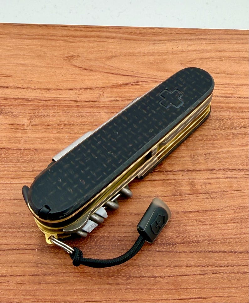 Custom Victorinox Sybertool Compact | Black Micarta Scales | Brass Liners | Damascus Spyderco style blade image 5
