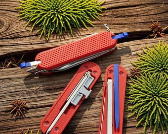 Custom Victorinox Red G10 Scales With Tweezers, Toothpick, Pin & Retractable Pen Slots