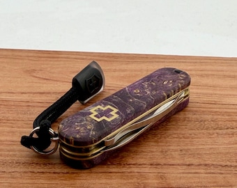 Custom Victorinox Manager 58mm | Stabilized Mapl Burl Scales | Brass Liners