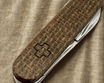 Custom Scales Plus For Victorinox 91mm | Natural Burlap Micarta