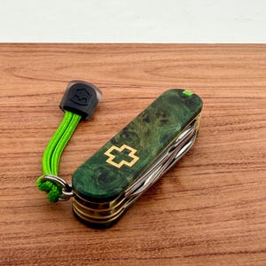 Custom Victorinox Mini Champ Stabilized Maple Burl Brass Liners