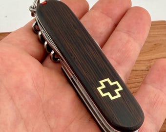 Wenge Wood Plus Scales for Victorinox 91mm | Brass Logo