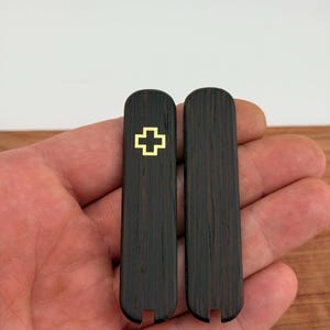 Custom Scales For Victorinox 74mm Wenge Wood Brass Inlay Logo