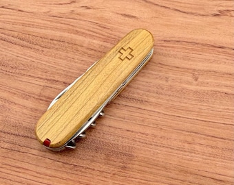 Custom Mulberrywood Scales Plus for Victorinox 84mm | Extra Slots for Pen, Toothpick, Tweezers And Pin | Handmade Swiss Army  Handles