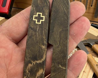 Custom Victorinox 91mm Scales Plus | Stabilized Maple Burl | Brass Inlay