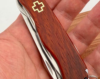 Custom Rosewood Scales Plus For Victorinox 111mm | Brass Inlay Logo