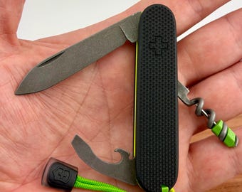 Custom Victorinox Waiter | Black G10 Scales | Green G10 Liners