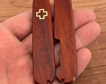 Custom Victorinox 91 mm Rosewood Scales Plus | Messing-Inlay-Logo