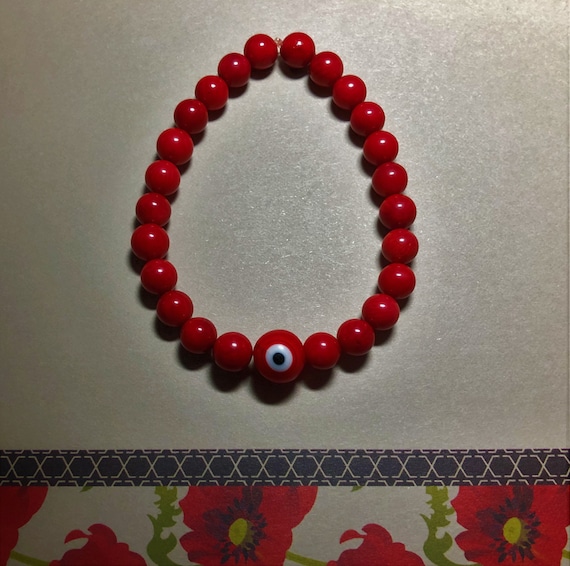 Evil Eye Beaded Bracelet in Red