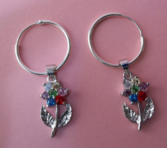 Cubic Zirconia Flower Hoop Earrings