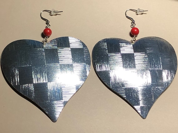 Big Heaarted Silver Metal Earrings